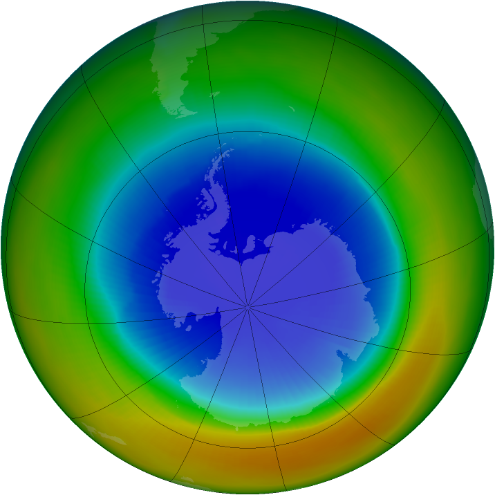 Antarctic ozone map for September 1991